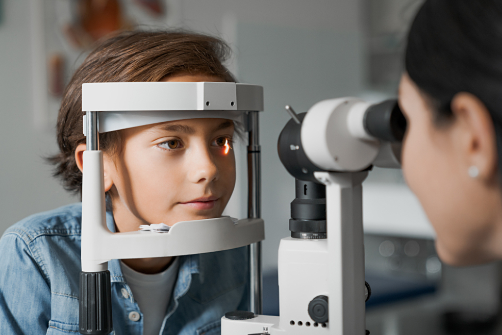 Boy undergoing slit lamp examination at Dr.DudhbhateNetralay and Retina Centre, the best eye clinic near me